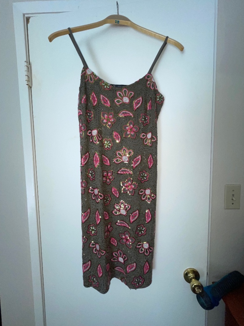 INC Beaded Green Pink Floral Sparkle Dress S
